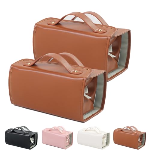 Binozinco Cosmetic Bag, Leather Waterproof Cosmetic Bag Detachable 4 in 1, Hanging Cosmetic Travel Bag, Large Capacity Portable Multi Compartment Foldable Leather Makeup Bag for Women (2Pcs Brown) von Camic