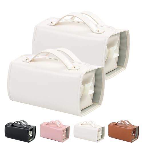 Binozinco Cosmetic Bag, Leather Waterproof Cosmetic Bag Detachable 4 in 1, Hanging Cosmetic Travel Bag, Large Capacity Portable Multi Compartment Foldable Leather Makeup Bag for Women (2Pcs White) von Camic