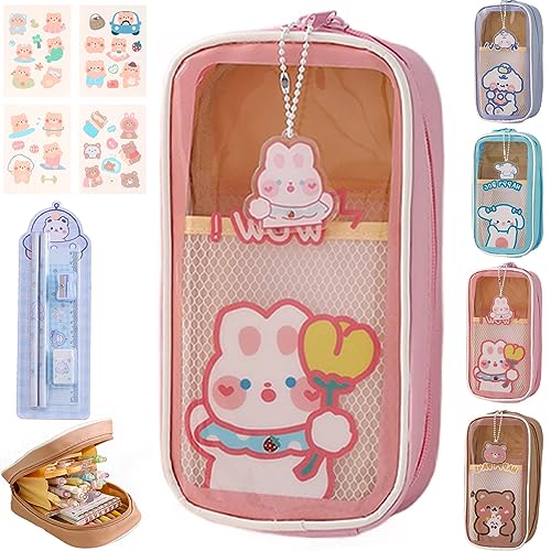 Camic Kawaii Pencil Case Aesthetic, Cute Pencil Case, Cute Pencil Case Aesthetic, Cute Clear Pencil Case Kawaii School Supplies for Teen Girls (1PC Pink) von Camic