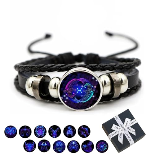 Camic Spirilet Bracelet for Women, Zodiac Signs Spirit Bracelet, Serene Manifestation Bracelet, Adjustable 12 Constellation Zodiac Leather Bracelets Unsex (Pisces) von Camic