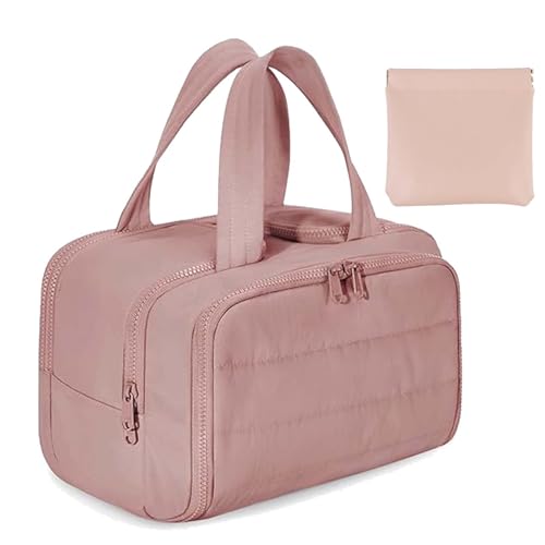 Cureaway Travel Cosmetic Bag, Large Capacity Wide-Open Travel Cosmetic Bag, Hanging Makeup Toiletry Bag, Waterproof Puffy Makeup Organizer, Dry-and-Wet Separation with 4 Compartments (Dark Pink) von Camic