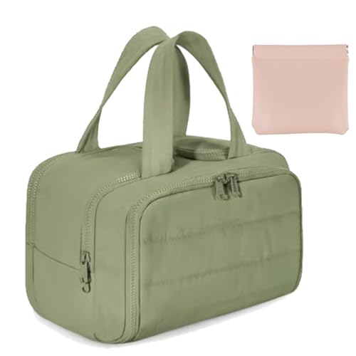 Cureaway Travel Cosmetic Bag, Large Capacity Wide-Open Travel Cosmetic Bag, Hanging Makeup Toiletry Bag, Waterproof Puffy Makeup Organizer, Dry-and-Wet Separation with 4 Compartments (Green) von Camic