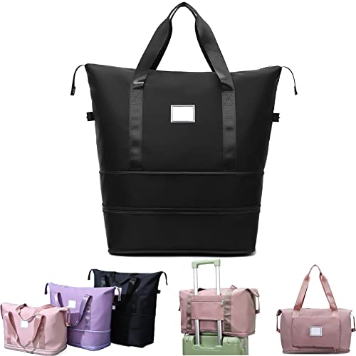 Gpmsign Travel Bag, Large Capacity Folding Travel Bag, Waterproof Expandable Duffel Gym Tote Bag for Women Men (Black) von Camic