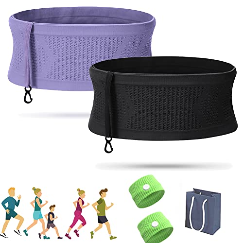 Multifunctional Knit Breathable Concealed Waist Bag,Adjustable Running Belt,Universal Waist Bag with Large Capacity,for Women Men Outdoor Activities (Black+Purple,L) von Camic