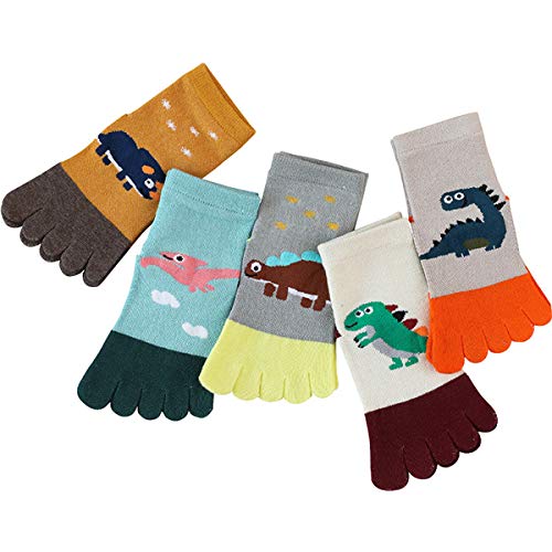 5 Paar Kinder Zehensocken Cartoon 5 Fingersocken Atmungsaktive Rutschfeste Crew Söckchen für Jungen Mädchen von Camidy