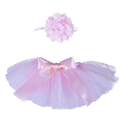 Camidy 2 Stück/Set Neugeborene Fotografie Requisiten Outfits Baby Tutu Rock Blumen Stirnband Kleidung Outfits für Fotoshooting für 0-1 3-4 Monate Baby von Camidy