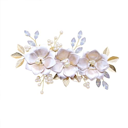 Camidy Flower Leaf Wedding Headpieces for Bride Pearl Beads Crystal Bridal Headband Wedding Hair Accessories for Flower Girl Bridesmaid von Camidy