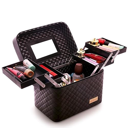 Camidy Makeup Bag Cosmetic Bags with Mirror, Makeup Organizer Case with 4 Layer Foldable Tray Open to The Sides, Makeup Travel Bag for Women von Camidy