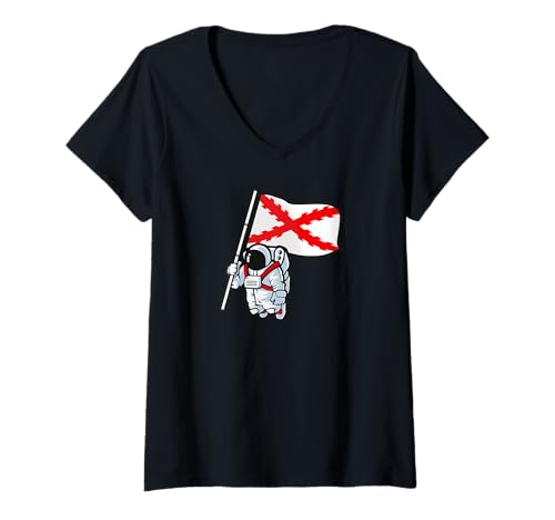 Damen Astronaut Burgund-Kreuz. T-Shirt mit V-Ausschnitt von Camikaze.historia