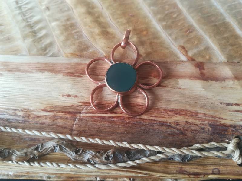 Kupfer Blume Anhänger Mit Achat von CamilacreationsCH