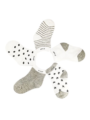 5 Paar Baby Kleinkind Jungen Socken Set Babysocken Weich Baumwolle Süß und Lieblich - Gestreift Gepunktet Sternen Hellgrau 1-3 Jahre alt von Camilife
