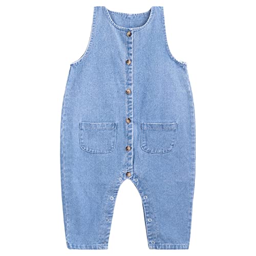Baby Jungen Mädchen Denim Overall Latzhose Jeans Hose Spieler Strampler Romper Spielanzug Vintage - Classic Blau Jeans Größe 92 von Camilife