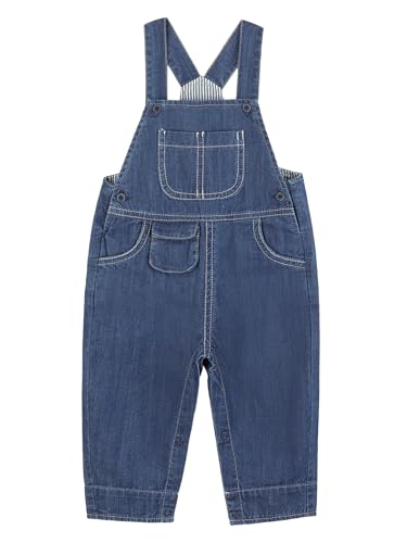 Baby Kleinkind Jungen Mädchen Basic Denim Latzhosen Strampler Overalls Baumwolle Jeans Hose mit Hosenträger - Classic Denim Blau Größe 68-74 von Camilife