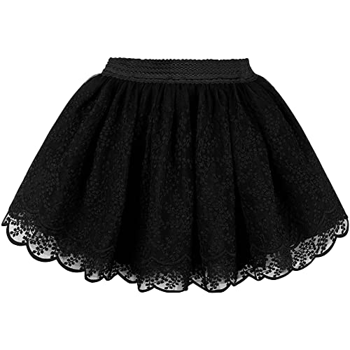 Baby Kleinkind Kinder Mädchen Tuturock Spitzen Prinzessinrock Ballett Tütü Rock mit Breiter Elastischer Bund Mode Kurzer Rock mit Blumenstickerei - Schwarz Herstellergr. 100 von Camilife