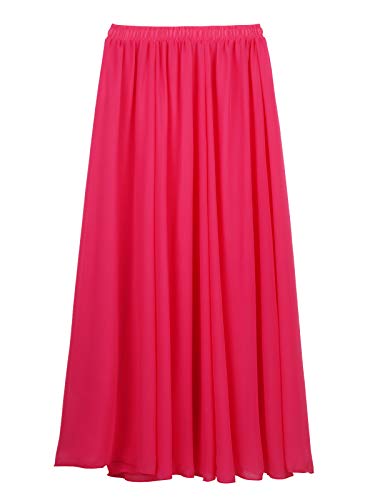 CAMILIFE Damen Chiffon Langer Rock Strandrock Maxirock Chiffonrock Damenrock für Sommer Strand Alltag Party Rocklänge 100cm - Einfarbig Erikaviolett von Camilife