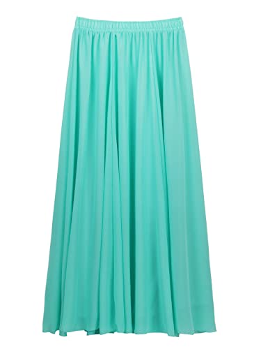CAMILIFE Damen Chiffon Langer Rock Strandrock Maxirock Chiffonrock Damenrock für Sommer Strand Alltag Party Rocklänge 100cm - Einfarbig Türkis von Camilife