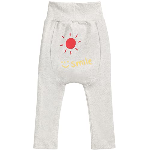 Camilife Baby Kleinkind Jungen Mädchen Baumwolle Pumphose Schlupfhose Elastischer Hoher Bund Baby Hose Lässige Jogginghose Weich Komfort Babyhose - Sonnen Pattern Hellgrau Herstellungsgr. 100 von Camilife
