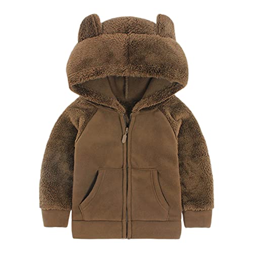Camilife Baby Kleinkind Jungen Mädchen Verdickte Polar Fleece Jacke mit Kapuze Reißverschluss Fleecejacke Bärchen Kapuzenjacke Kinderjacke - Braun Herstellergr. 90 von Camilife