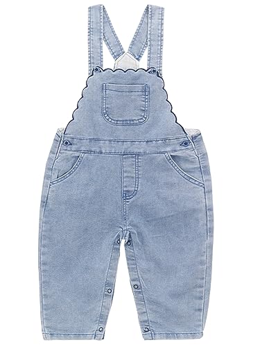 Camilife Baby Kleinkind Mädchen Gestrickte Denim Latzhosen Overalls Strampler Baumwolle Basic Jeans Hose mit Hosenträger Süß Wellenkante Design - Denim Hellblau Größe 68-74 von Camilife