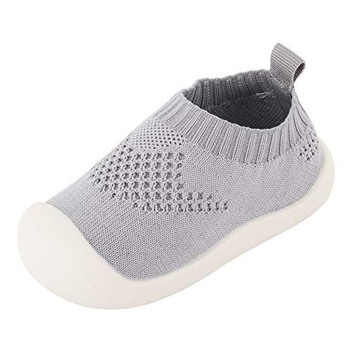 Camilife Baby Lauflernschuhe für Breite Füße Fliegengewebte Slipper Hausschuhe Straßenschuhe Anti-Rutsch Atmungsaktiv für Baby Jungen Mädchen - Herstellergr. 23 Hellgrau von Camilife