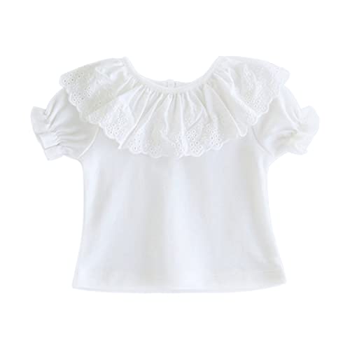 Camilife Baby Mädchen 100% Baumwolle Weiß Kurzarm T-Shirts mit Rüschenkragen Puppenkragen BabyMODUS für den Sommer Weich Niedlich - Einfarbig Weiß Größe 12M von Camilife