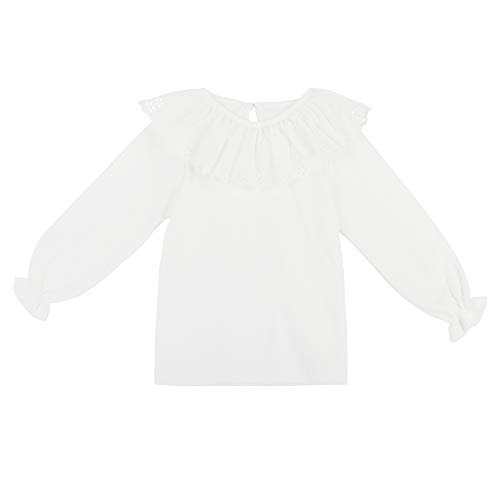 Camilife Baby Mädchen 100% Baumwolle Weiß Langarmshirt mit Rüschenkragen Puppenkragen Knopfverschluss Babymode Weich Niedlich - Einfarbig Weiß Größe 24M von Camilife