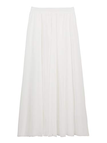 Camilife Damen Chiffon Langer Rock Strandrock Maxirock Chiffonrock Damenrock für Sommer Strand Alltag Party Rock Länge 90cm / 100cm - Einfarbig - Weiß - Groß von Camilife