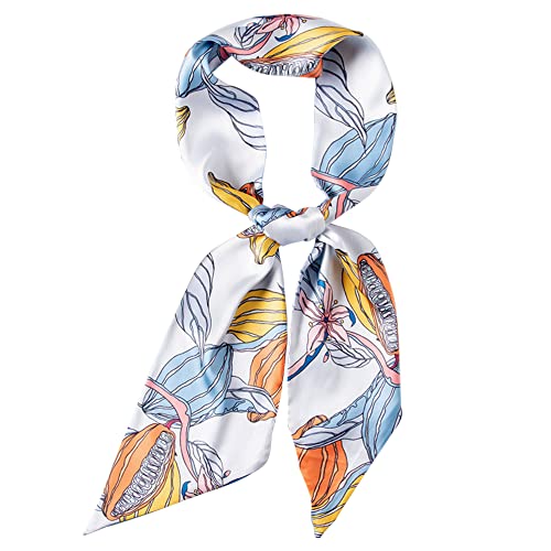 Camilife Damen Mädchen Kunstseide Langer Schmaler Seidenschal Halstuch Elegant Krawatte Schal Sanftmütig Haarschal Haar Accessoire Gürtel 14×150cm - Blumenmuster Blau von Camilife