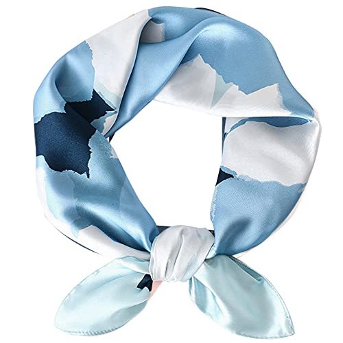 Camilife Damen Mädchen Kunstseide Schal Quadratischer Seidenschal Halstuch Haar Accessoire Elegant Damenschal 58×58cm - Gebatikt Muster Hellblau von Camilife
