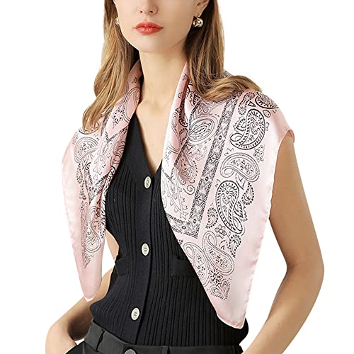 Camilife Damen Mädchen Kunstseide Schal Quadratischer Seidenschal Halstuch Haarschal Kopftuch Gürtel Weich Glatt Damenschal Einfach Chic 70×70cm - Paisley Rosa von Camilife