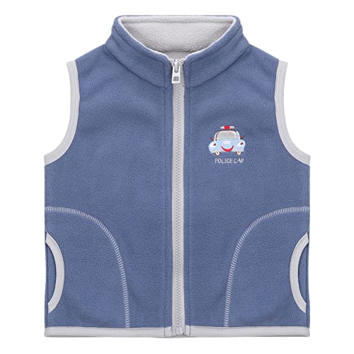 Camilife Kinder Jungen Mädchen Polar Fleece Weste Stehkragen Reißverschluss Fleeceweste Kinderweste Ärmellose Kinderjacke Süß Lieblich Cartoon Kleinwagen Pattern Dunkelblau Herstellergr. 110 von Camilife