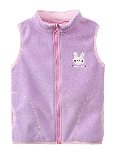 Camilife Kinder Mädchen Polarfleece Weste Stehkragen Reißverschluss Fleeceweste Kinderweste Ärmellose Kinderjacke Süß Lieblich Cartoon Häschen Pattern Hellpurpur Herstellergr. 110 von Camilife
