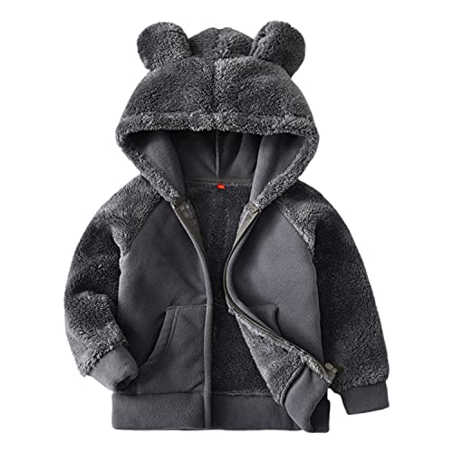Camilife Kleinkind Kinder Jungen Mädchen Verdickte Polar Fleece Jacke mit Kapuze Reißverschluss Fleecejacke Bärchen Kapuzenjacke Kinderjacke - Dunkelgrau Herstellergr. 100 von Camilife