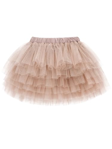 Camilife Kleinkind Kinder Mädchen Tuturock Kuchenrock Tütürock Stufenrock Prinzessinrock Minirock Ballett Tutu mit Elastischer Bund Kostüm Basic - Khaki-rosa Herstellergr. 100 von Camilife