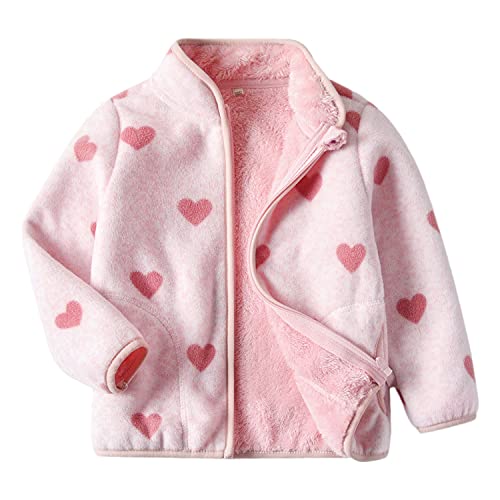 Camilife Kleinkind Kinder Mädchen Verdickte Polarfleece Jacke mit Stehkragen Reißverschluss Fleecejacke Übergangsjacke Kinderjacke - Herz Muster Rosa Herstellergr. 110 von Camilife