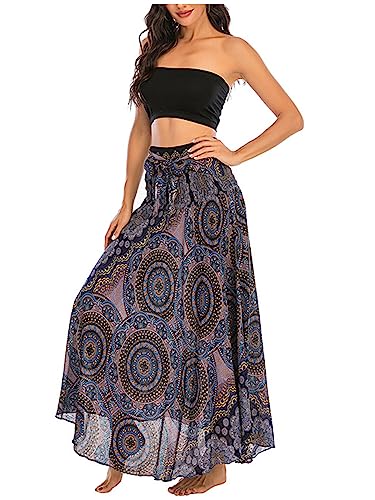 Damen Bohemien Maxirock Strandrock Ethnischer Stil Blumenmuster Langer Rock Asymmetrien A-Linien Midikleid Two Way to Wear Weich Dünn Cool Atmungsaktiv Sommerrock - Hellviolett von Camilife