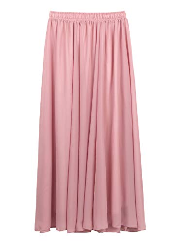 Damen Chiffon Langer Rock Strandrock Maxirock Bodenlanger Chiffonrock Damenrock für Sommer Strand Alltag Party Rocklänge 100cm - Einfarbig Raw Pink von Camilife