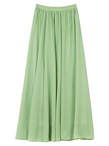 Damen Chiffon Langer Rock Strandrock Maxirock Chiffonrock Bodenlanger Damenrock für Sommer Strand Alltag Party Rocklänge 100cm Einfarbig Palmblatt Grün von Camilife