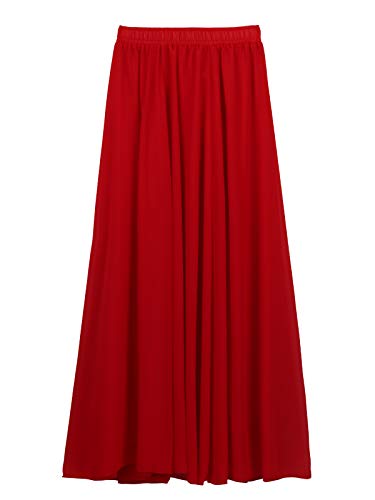 Damen Chiffon Langer Rock Strandrock Maxirock Chiffonrock Damenrock für Sommer Strand Alltag Party Rocklänge 100cm - Einfarbig Rot von Camilife