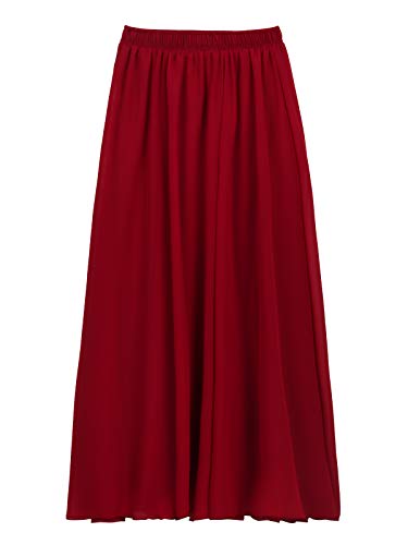 Damen Chiffon Langer Rock Strandrock Maxirock Chiffonrock Damenrock für Sommer Strand Alltag Party Rocklänge 90cm - Einfarbig Burgund Rot von Camilife
