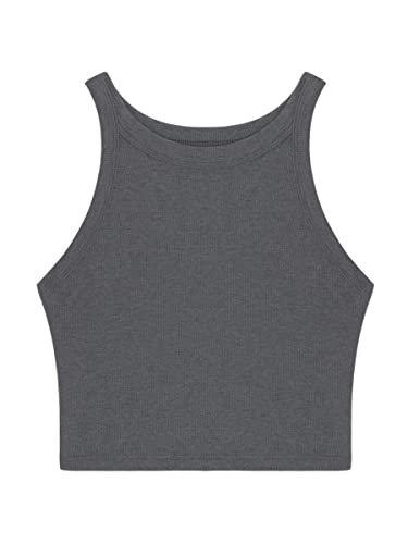 Damen Crop Tank Top Rippen Racerback Trägershirt Ärmellos T-Shirt Hochelastisch Slim Fit Kühl Atmungsaktiv All-Match Casual Sommer Kurze Top - Einfarbig Dunkelgrau Herstellergr. XXL von Camilife