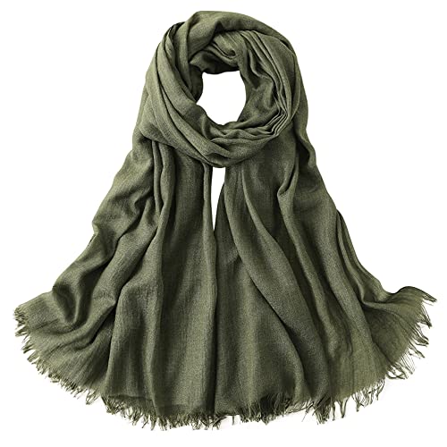 Damen Herren Viskose Langer Schal Tuch Stola Halstuch Sonnenschutz Groß Strand Schultertuch Tuch Wickeln mit Fransen Super Weich Komfort für Frühling Einfach Basic 95×195cm - Einfarbig Armeegrün #A08 von Camilife