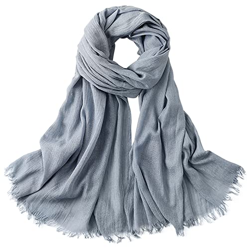 Damen Herren Viskose Langer Schal Tuch Stola Halstuch Sonnenschutz Groß Strand Schultertuch Tuch Wickeln mit Fransen Super Weich Komfort für Frühling Einfach Basic 95×195cm - Einfarbig Blau-Grau #A40 von Camilife