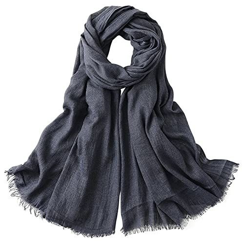 Damen Herren Viskose Langer Schal Tuch Stola Halstuch Sonnenschutz Groß Strand Schultertuch Tuch Wickeln mit Fransen Super Weich Komfort für Frühling Einfach Basic 95×195cm - Einfarbig Dunkelblau #A06 von Camilife