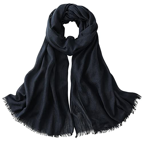 Damen Herren Viskose Langer Schal Tuch Stola Halstuch Sonnenschutz Groß Strand Schultertuch Tuch Wickeln mit Fransen Super Weich Komfort für Frühling Einfach Basic 95×195cm - Einfarbig Navy Blau #A30 von Camilife