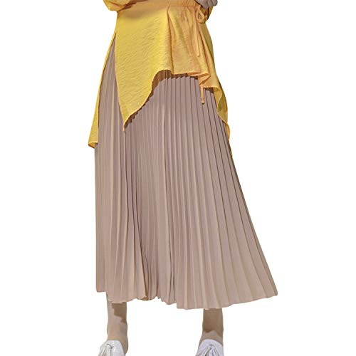 Damen Mädchen Plisseerock in Maxilänge Plissee-Maxirock Elastische Chiffon Langer Faltenrock Elastischer Bund für Frühling Sommer Herbst - 90cm Einfarbig Khaki von Camilife