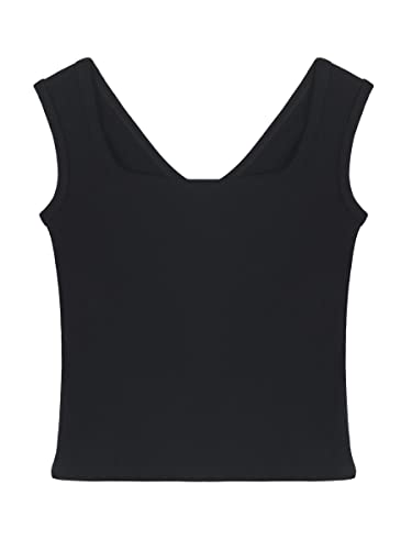 Damen Rippen Tank Top Trägertop Ärmellos T-Shirt Breiten Trägern Quadratischer Ausschnitt Hochelastisch Slim Fit Atmungsaktiv All-Match Basic Casual Sommer Tops - Einfarbig Schwarz Herstellergr. XL von Camilife