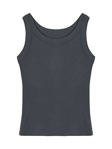 Damen Viskose Rippen Tank Top Trägershirt Ärmellos T-Shirt mit U-Ausschnitt Unterhemd Hochelastisch Slim Fit Kühl Atmungsaktiv All-Match Basic Casual Sommer Tops - Dunkelgrau Herstellergr. XXL von Camilife