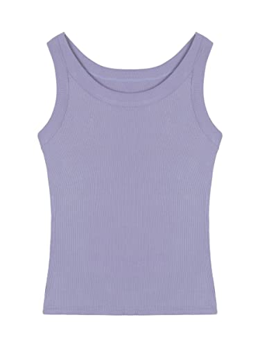 Damen Viskose Rippen Tank Top Trägershirt Ärmellos T-Shirt mit U-Ausschnitt Unterhemd Hochelastisch Slim Fit Kühl Atmungsaktiv All-Match Basic Casual Sommer Tops - Einfarbig Lila Herstellergr. L von Camilife
