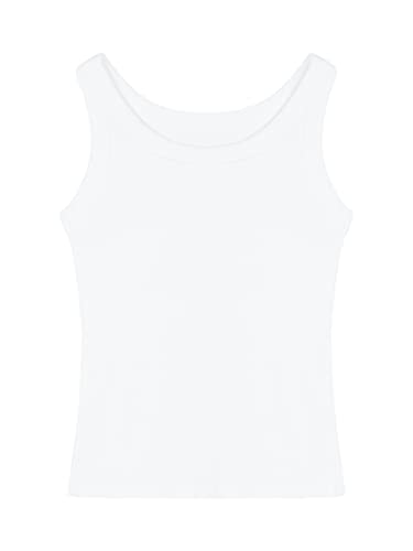 Damen Viskose Rippen Tank Top Trägershirt Ärmellos T-Shirt mit U-Ausschnitt Unterhemd Hochelastisch Slim Fit Kühl Atmungsaktiv All-Match Basic Casual Sommer Tops - Einfarbig Weiß Herstellergr. L von Camilife